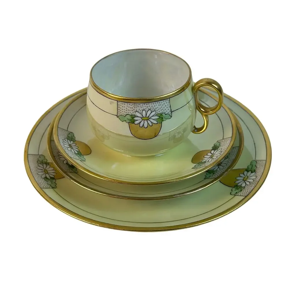 Art Nouveau 4 Piece Thomas Bavaria Luncheon Set Light Yellow & Daisy design VTG